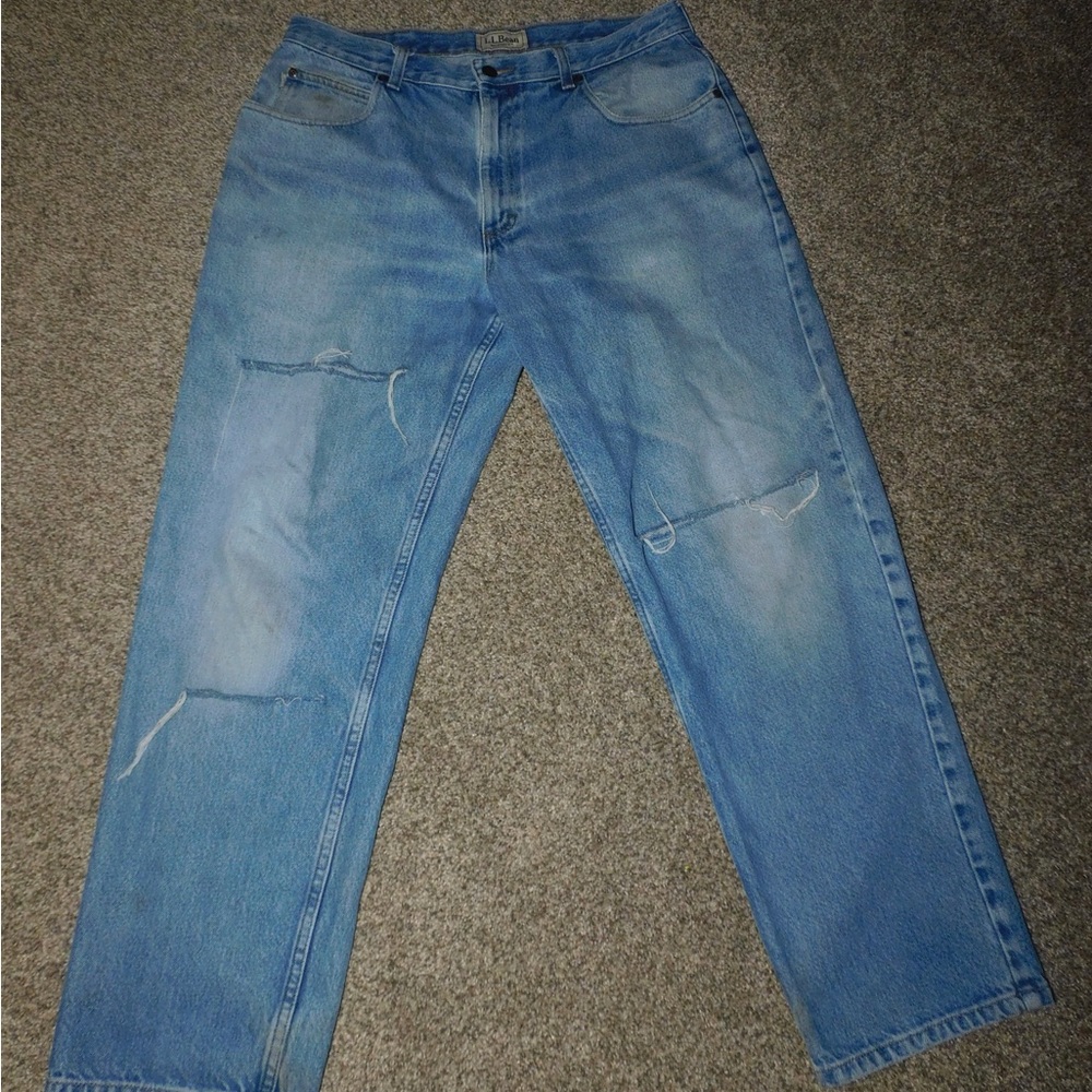 L.L.bean light blue distressed jeans.